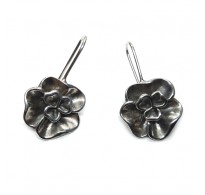 E000829 Genuine Sterling Silver Earrings Flowers On Hook Solid Hallmarked 925 Handmade